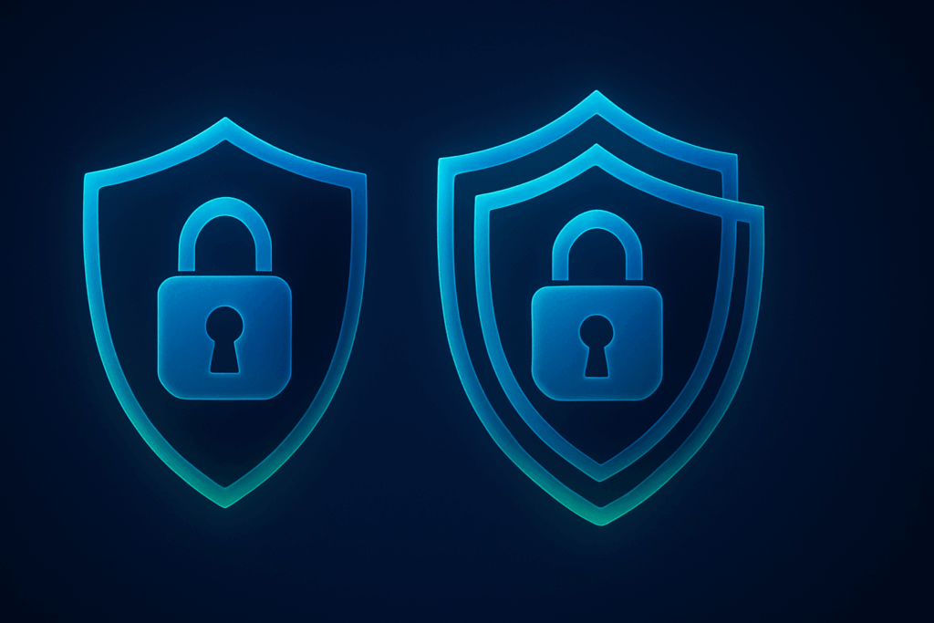 Shield icons with padlocks symbolizing WhatsApp message security, privacy, and compliance.