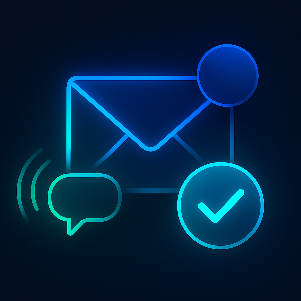 WhatsApp auto reply concept illustration showing message, chat bubble, and checkmark for instant customer response.