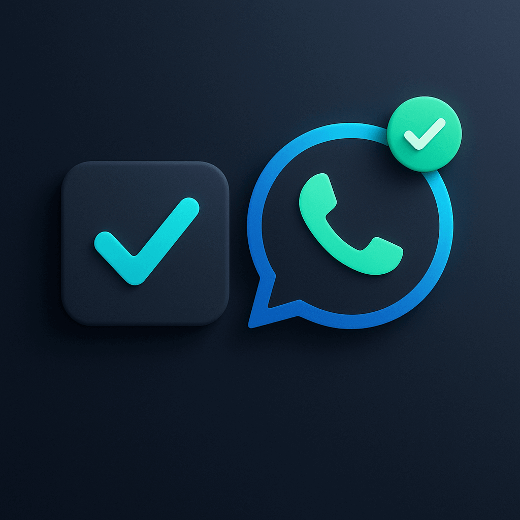 WhatsApp logo with verification checkmarks, indicating compliant messaging.
