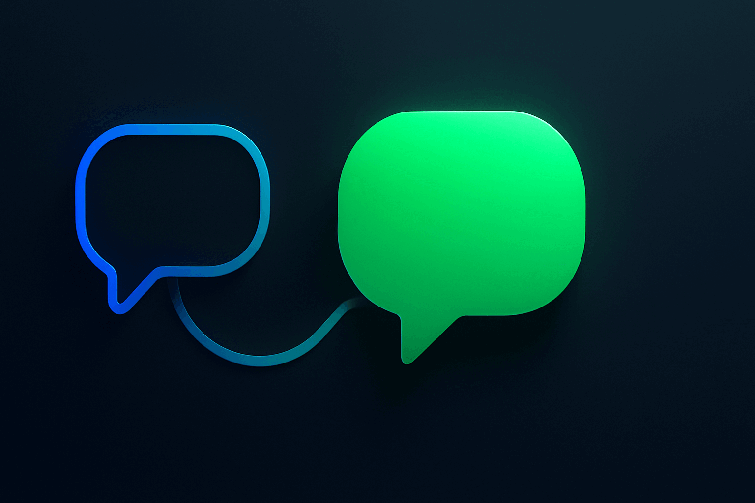 Abstract chat-bubble geometry showing a single smart reply on a dark gradient background