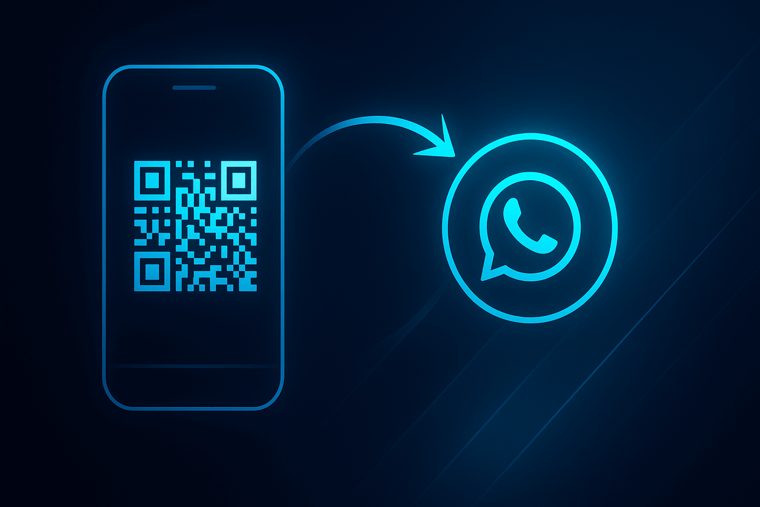 A sleek, dark-gradient abstract graphic showing a glowing QR-style pattern flowing into a chat icon to represent instant digital opt-in.
