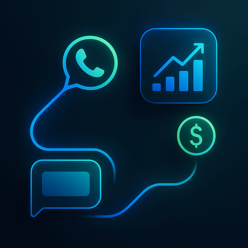 Real-Time Finance Assistant — Luminous Abstract on Dark Gradient Glowing chat line, chart, and coin icons on a dark teal-blue gradient, evoking smart finance