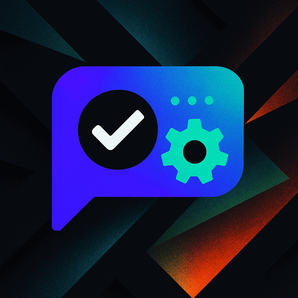 Verified chat bubble with automation effects on dark tech background