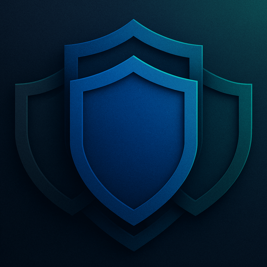 Interlocking geometric safeguard shields protecting WhatsApp broadcast rights